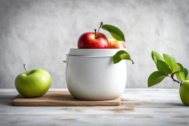 un tazón de manzanas y un tazó de manzanas en una mesa