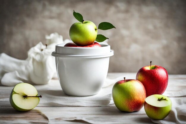 un tazón de manzanas y un tazó de manzanas en una mesa