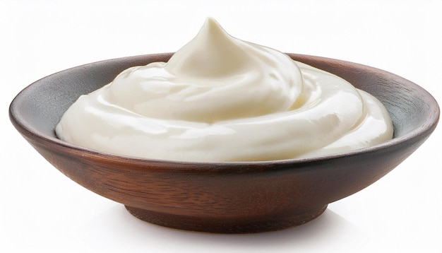 un tazón marrón con queso crema en él