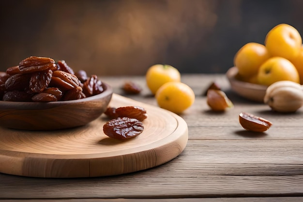 Un tazón de nueces se sienta en una tabla de cortar de madera al lado de un tazón de nueces.