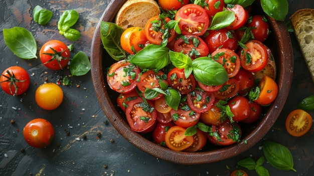 Un tazón nutritivo con tomates de espinaca y tofu