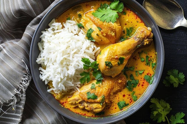 Un tazón de pollo con curry reconfortante y aromático con ai generativo