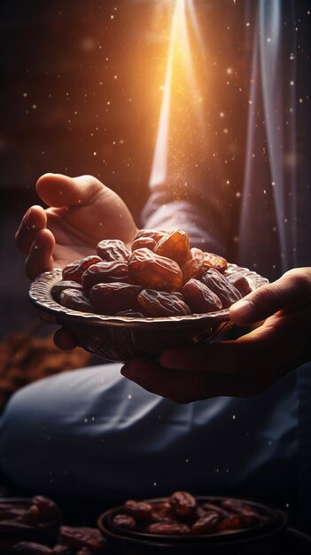Foto un tazón de ramadán lleno de dátiles