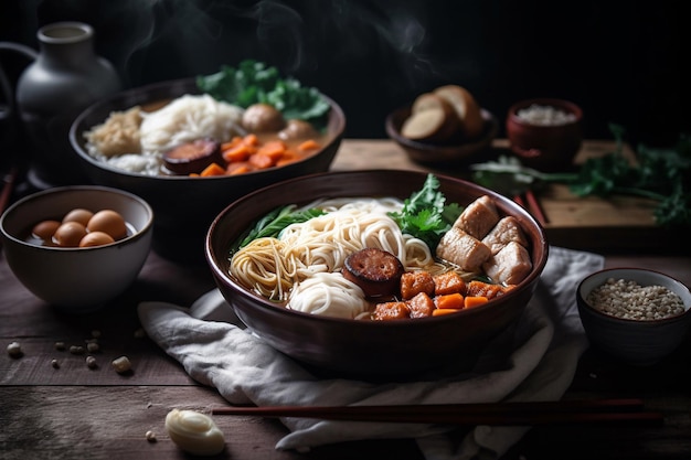 Un tazón de ramen con vapor saliendo de la parte superior