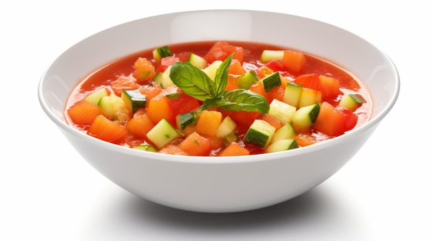 Un tazón de refrescante sopa de gazpacho con verduras en cubitos