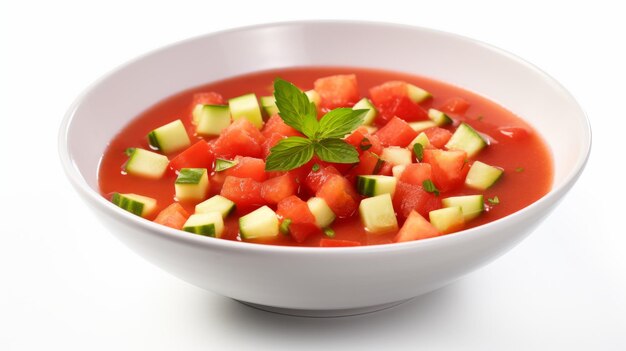 Un tazón de refrescante sopa de gazpacho con verduras en cubitos