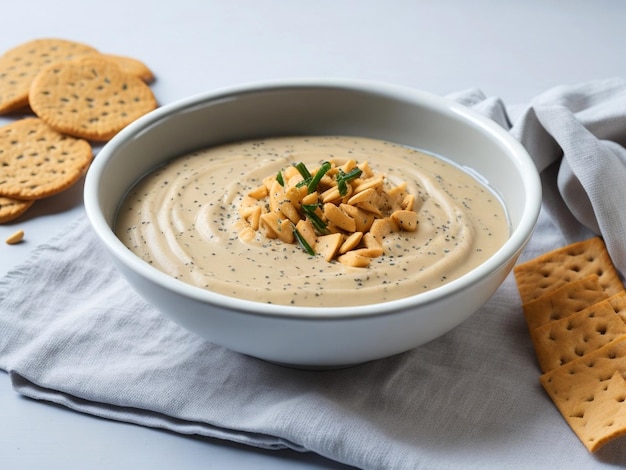 Tazón de sabroso tahini con galletas