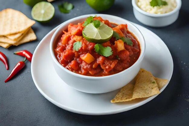 Foto un tazón de salsa con papas fritas y papas fritas