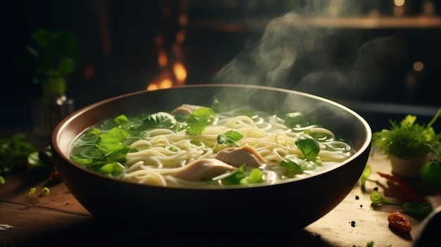 Un tazón de sopa con carne y verduras