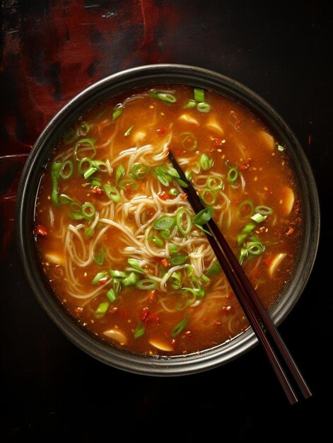 Foto un tazón de sopa con palillos en él