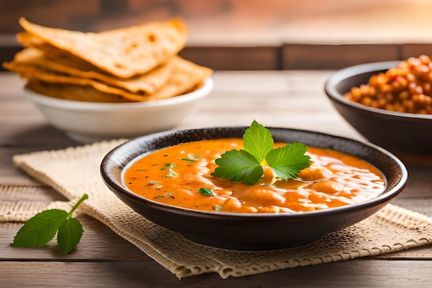 Un tazón de sopa de tomate con chips de tortilla al costado