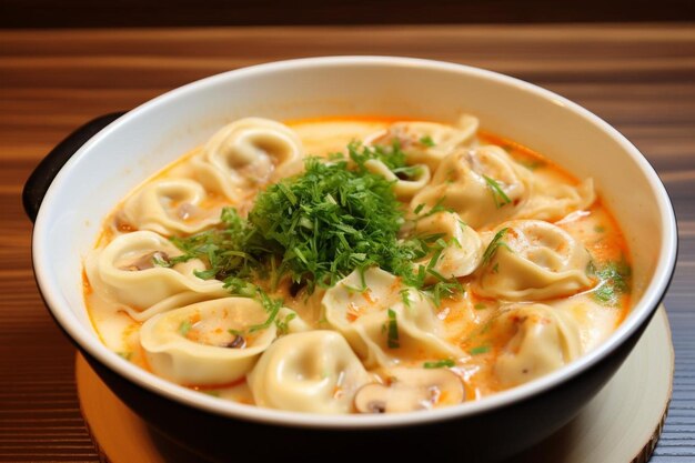 Un tazón de sopa de tortellina salobre Confortante Calor Tortellina fresca Fotografía de imágenes de comida rápida