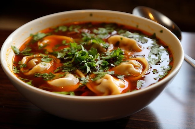 Foto un tazón de sopa de tortellina salobre confortante calor tortellina fresca fotografía de imágenes de comida rápida