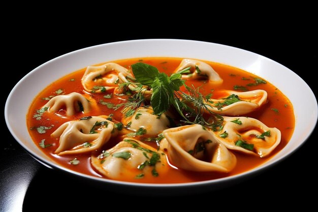 Foto un tazón de sopa de tortellina salobre confortante calor tortellina fresca fotografía de imágenes de comida rápida