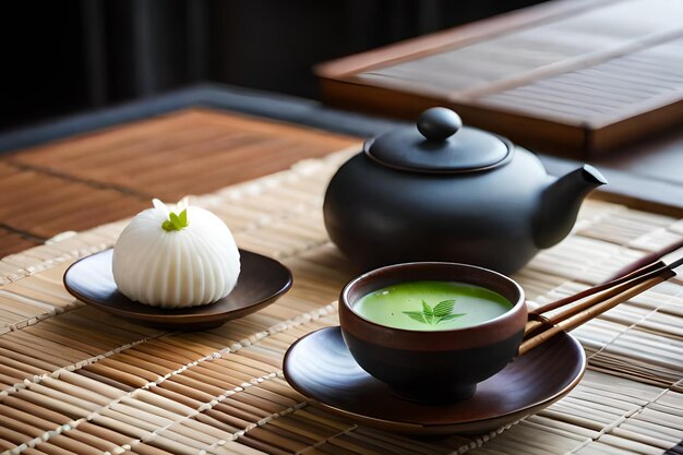 Un tazón de té verde junto a un tazón de té verde.