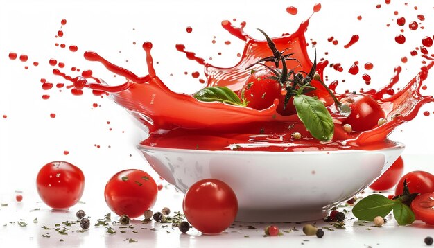 Foto un tazón de tomates con un tazó de salsa de tomate y tomates