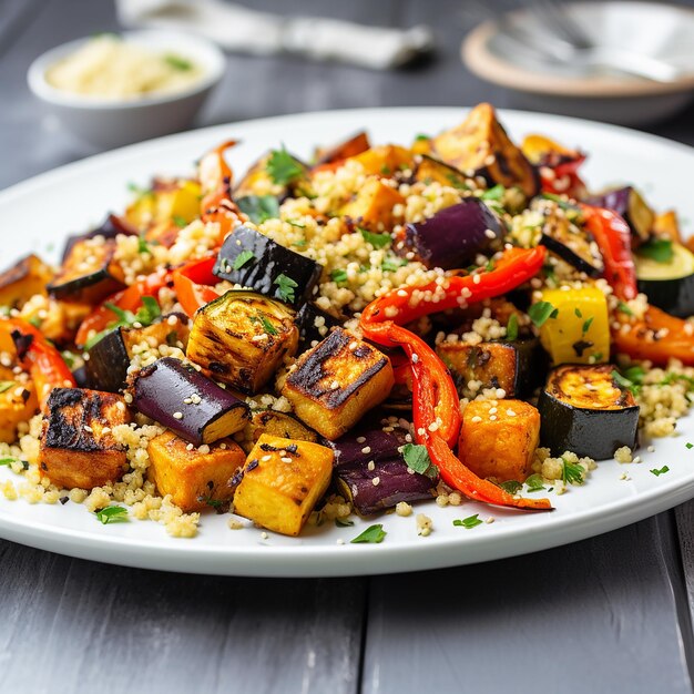 Tazón de verduras con quinua y tofu