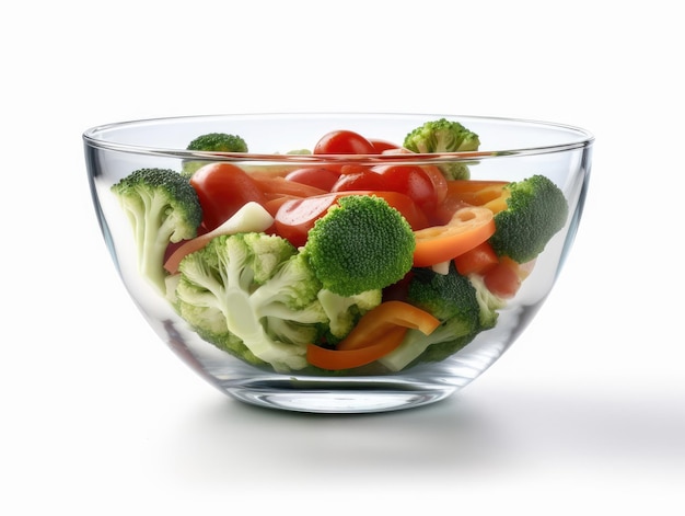 Foto un tazón de vidrio de verduras aislado sobre un fondo blanco