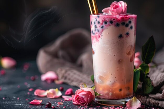 Foto té de burbujas de leche rosa de boba