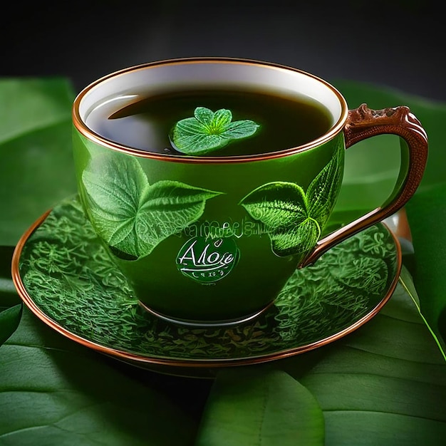 Foto té con color verde en la imagen de la mesa del restaurante