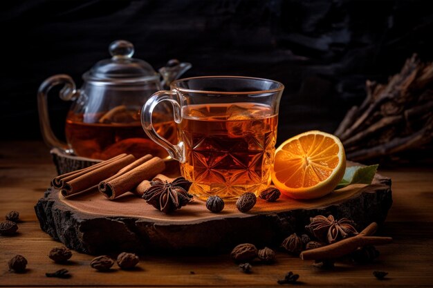 Té de especias calientes con canela, anís y nuez moscada