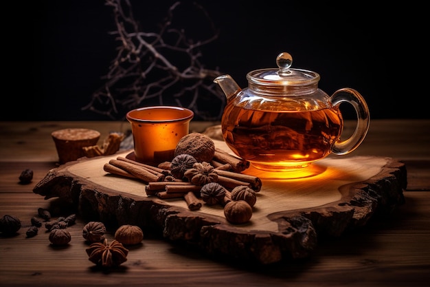 Té de especias calientes con canela, anís y nuez moscada