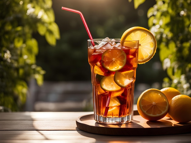 té helado con hielo y limón al aire libre