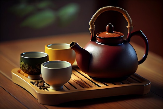 Té japonés tetera caliente y cupsgenerative ai