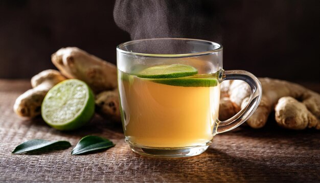 Té de jengibre caliente con jengibre y lima