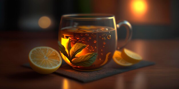 Té con Limón y Bokeh en Vidrio Transparente