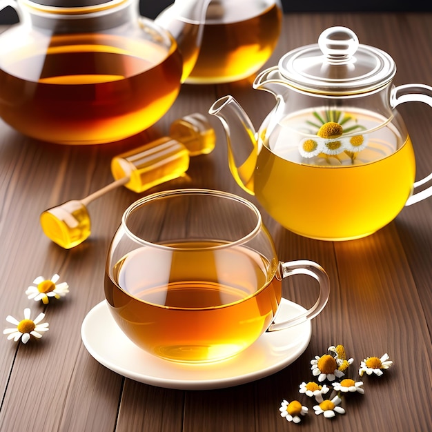 Té de manzana de IA generativa de fantasía Taza de té de manzana con flores de manzana