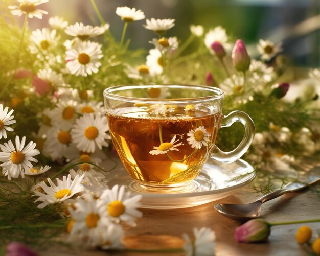 té de manzanilla con flores