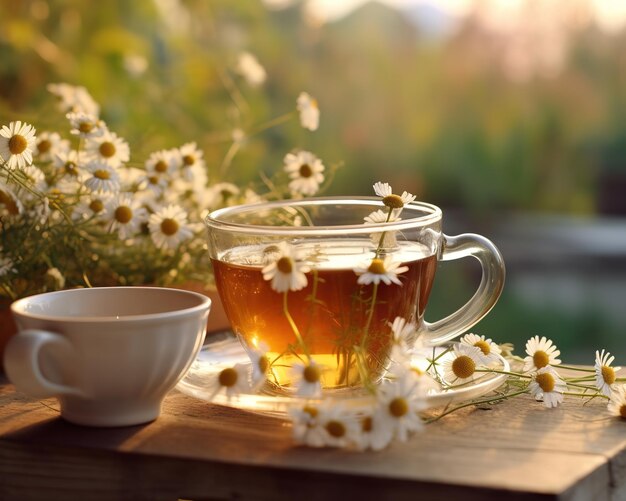 té de manzanilla con flores