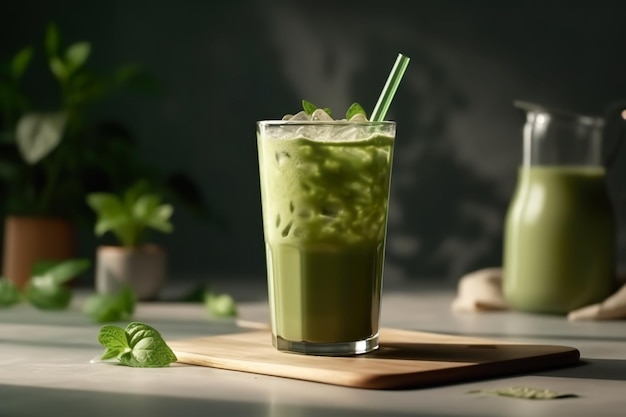 Té matcha helado con hielo