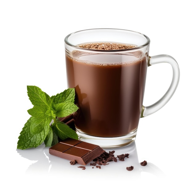 Té de menta de chocolate aislado sobre un fondo blanco IA generativa