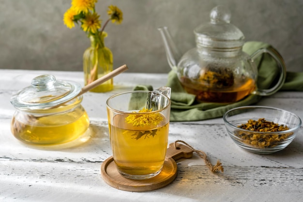 Té y miel de diente de león a base de hierbas saludables