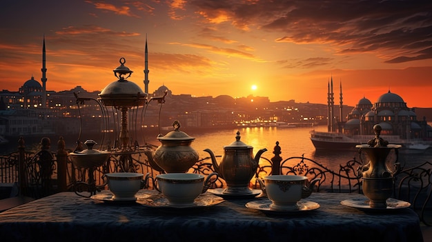 El té de la noche en Estambul al atardecer g 2 3 1png concepto de silueta