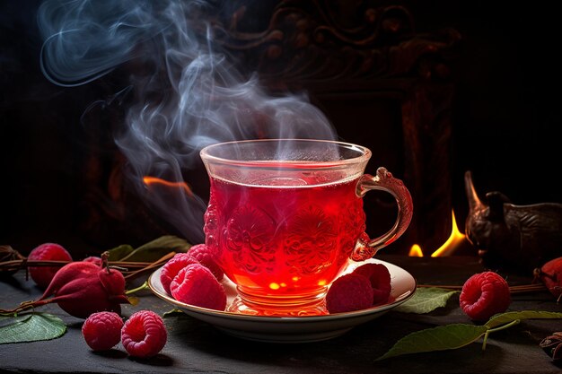 Té o bebida caliente con sabor a frambuesa