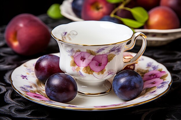 Té o bebida con sabor a ciruela servido en una taza delicada