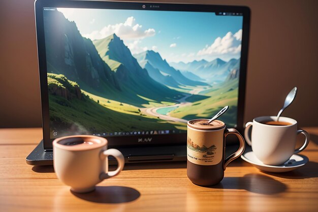 Foto té de la tarde café postre oficina de negocios bebida de café papel tapiz ilustración de fondo
