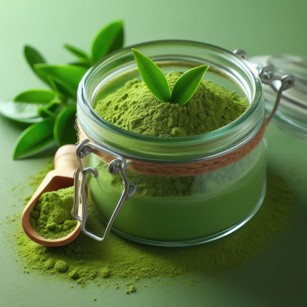 té verde en un fondo de matcha de olla