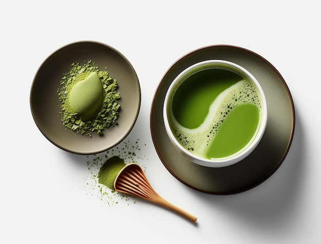Té verde Matcha capturando el arte culinario de la cultura del té vibrante y refrescante creada con IA generativa