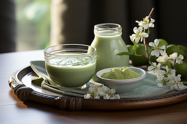 té verde matcha servido en la mesa