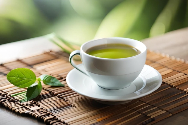 té verde en una mesa con una taza de té