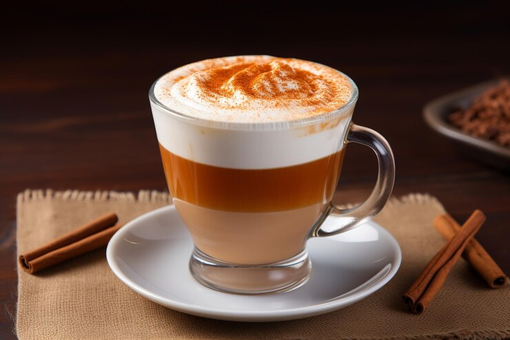 Foto tea latte refrescante com especiarias em copo de vidro