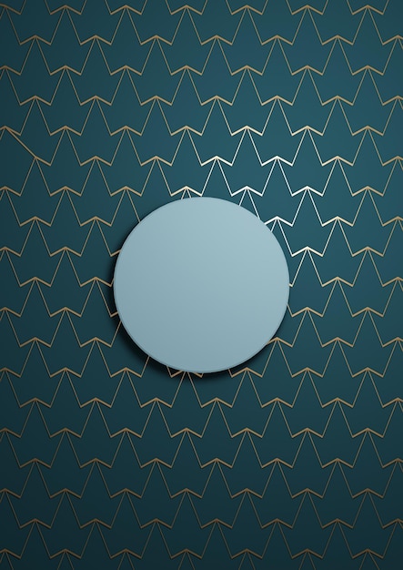 Teal blue 3D illustration minimal product display top view flat lay gold ornament antique pattern