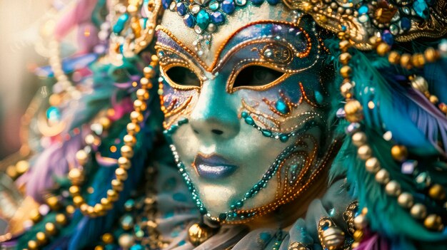 Teal e Ouro Venetian Masquerade MaskxA