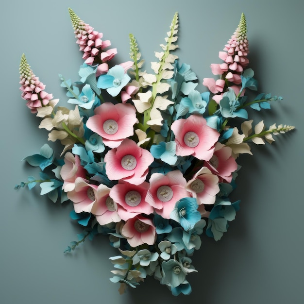 Teal y rosa 3d papel Foxglove ramo meticuloso fotorealista arte artesanal