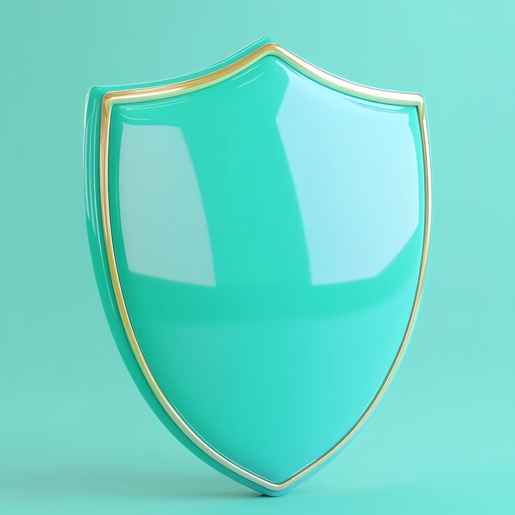 Foto teal shield 3d isolado em um fundo branco