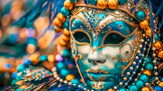 Teal und Gold Venezian Masquerade MaskxA